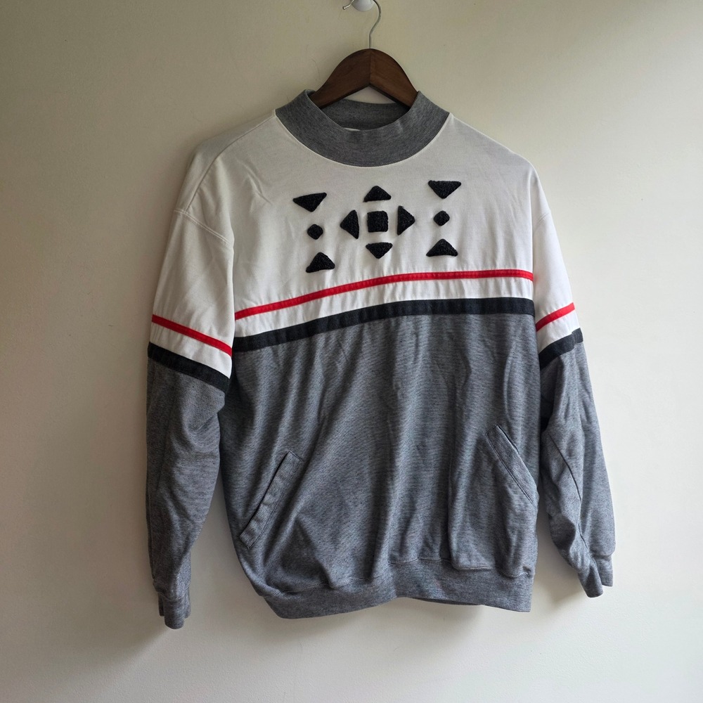 Vintage Blast Colorblock‎ Sweatshirt Grey White Geometric Art to Wear Large Gorp